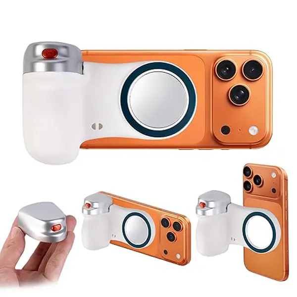 Walking Way Magnetic Phone Camera Grip for iPhone & Android, Upgraded Bluetooth Shutter Handle with Detachable Wireless Remote, Ergonomic Selfie Grip compatible with MagSafe for Vlogging