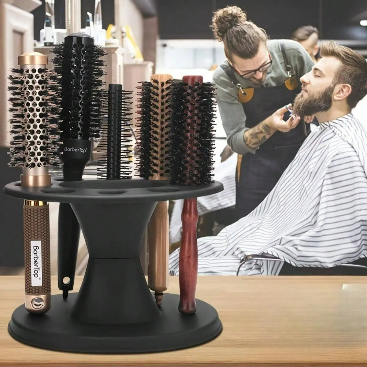 Hair Salon Comb Holder, Fixed Matte Base, Multi-Hole Roll Comb Stand, Desktop Tool Organizer, Stable Non-Slip, Professional Use