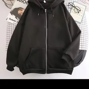 High Street Hoodie Men Solid Color Zip Up Long Sleeve Loose Jacket Coats Casual Hooded Sweatshirt Y2K Fashion Outdoor Clothes