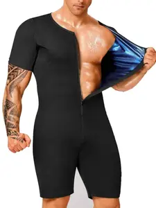 Men's Round Neck One-Piece Suit for Running Fitness Yoga, Sweat-Inducing Sauna Set, Durable Workout for Exercise, Workout Clothes