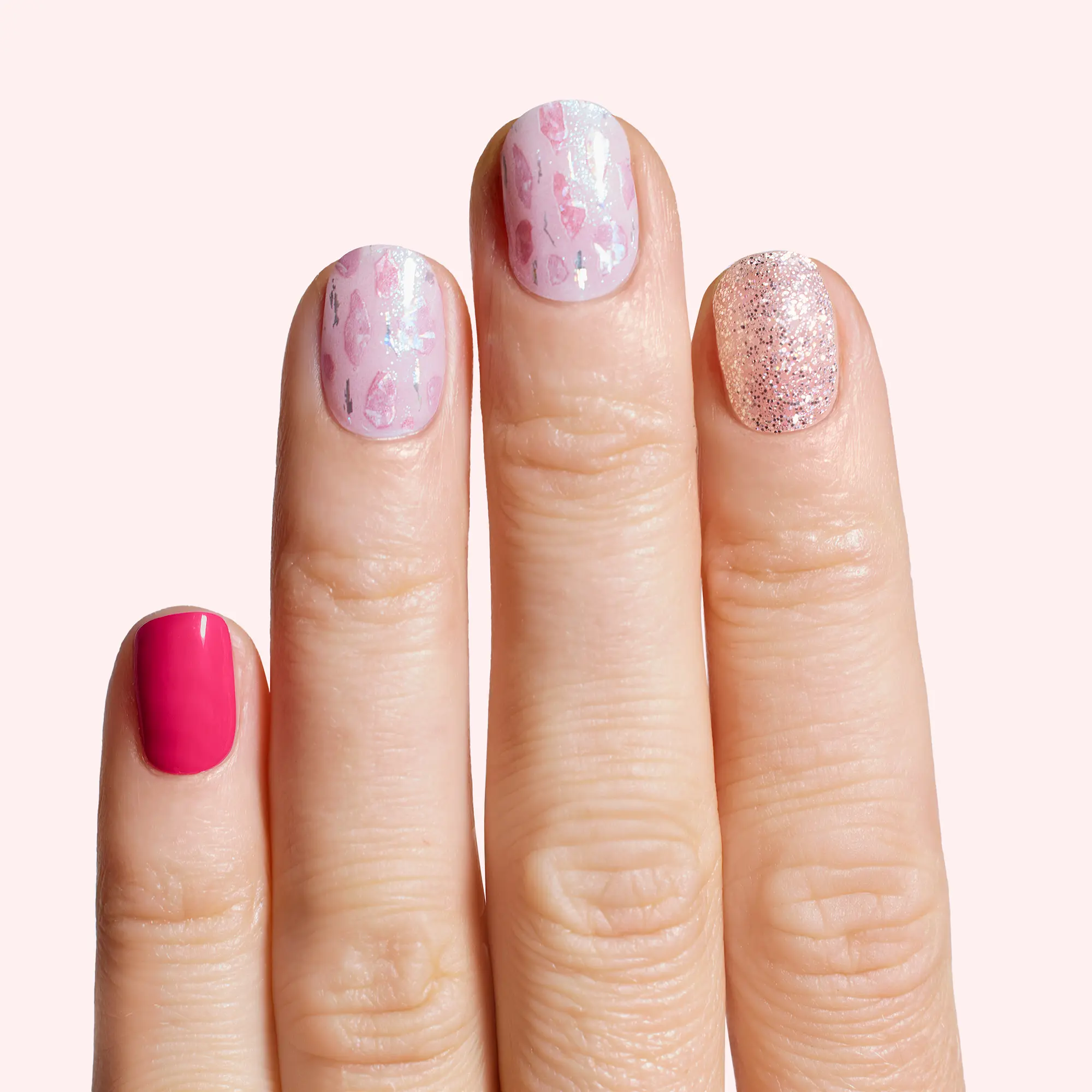 DASHING DIVA Palm Beach Nail Polish Strips - Hot Pink & Sheer Pink with Blush Glitter and Holographic Mosaic Accents