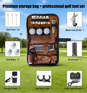 Keycent Golf Gift Set | Includes a premium leather carrying case containing a rangefinder, golf balls, a tee, a ball brush, a scorecard, and a repair kit. A unisex golf gift, perfect for Father's Day.