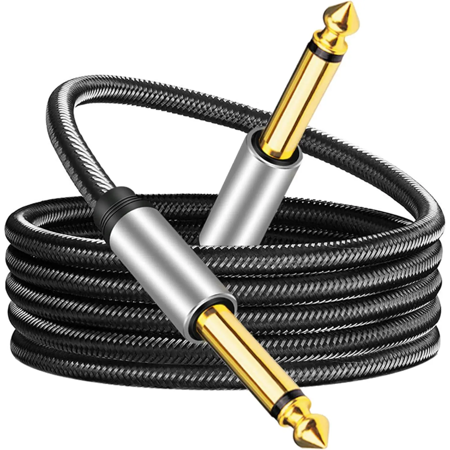 6.35mm Instrument  15Ft, Color Premium 6.35mm Mono Jack 1/4" TS  Unbalanced Guitar Patch Cords/Instrument  Male to Male with Zinc Alloy Housing and Nylon Braid(15Ft/5M)