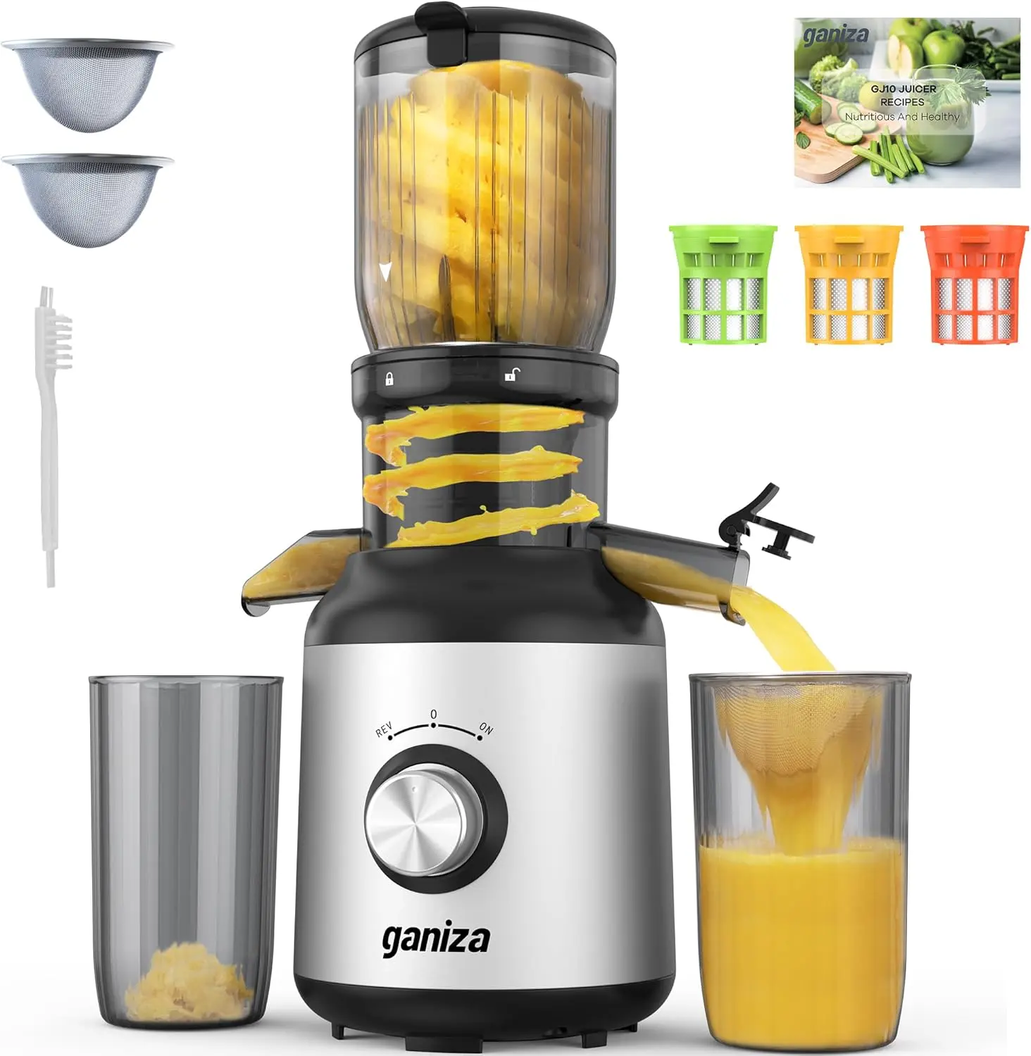 Ganiza Juicer Machines Cold Press with 3 Detachable Filters 64 RPM Slow Masticating Technology Large Feed Chute Easy Clean BPA Free Silver,home essentials