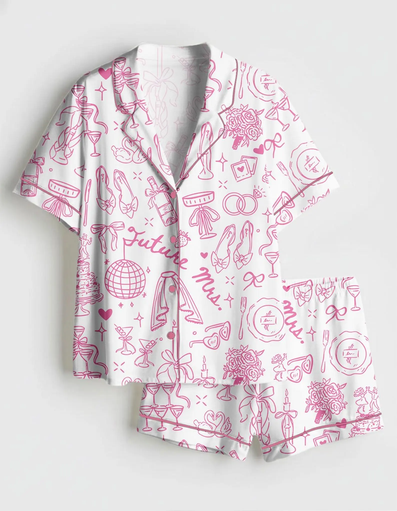 Women’s Future Mrs Satin Pajama Set, Engagement Wedding Wifey Short Sleeve PJs, Bridal Anniversary Sleepwear, Gift for Bride