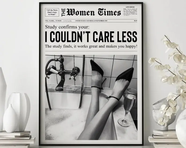 Trendy Art, Black And White Wall Art, Prints Newspaper News Prints, Retro Bar Cart Decor, Girly Aesthetic Art, Women print, 