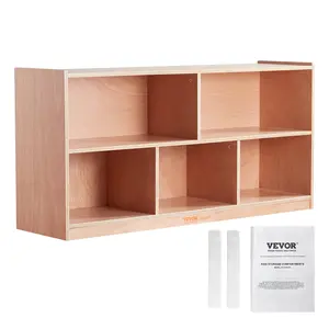 VEVOR Cubby Mobile Tray Storage Cabinet, 5-Compartment Cubby Storage Shelf, Cubby Storage Cabinet 2-shelf, Classroom Cubbies, Classroom Furniture for Home, Daycare and Preschool, Natural