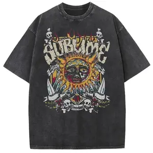 Sublime Sun Graphic Oversized T-Shirt Unisex, Vintage Washed Distressed Crew Neck Tee, Retro 90s Rock Streetwear Casual Top, Reggae Band Aesthetic Fashion for Men Women, Outdoor Daily Wear