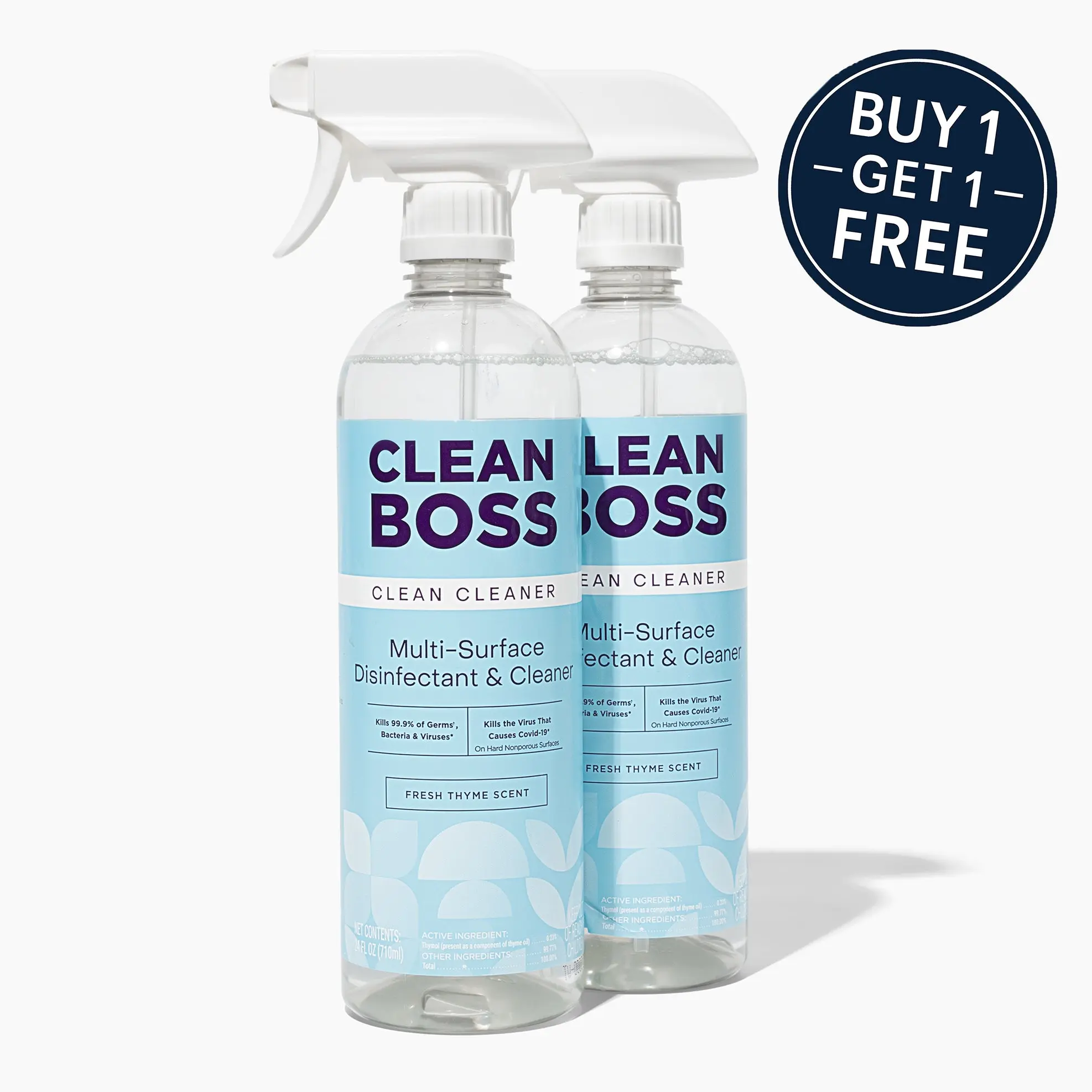 CleanBoss Multi-Surface Botanical Disinfectant - EPA Registered, NSF Listed, Kills 99.9% of Viruses, No Rinse Required, Fresh Thyme Scent