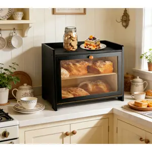 CUGBO Large Capacity Double Layer Bamboo Bread Box with Acrylic Window, Farmhouse Bread Storage Container Organizer Bin for Kitchen Countertop, Cabinet & Pantry, Aesthetic, Rustic