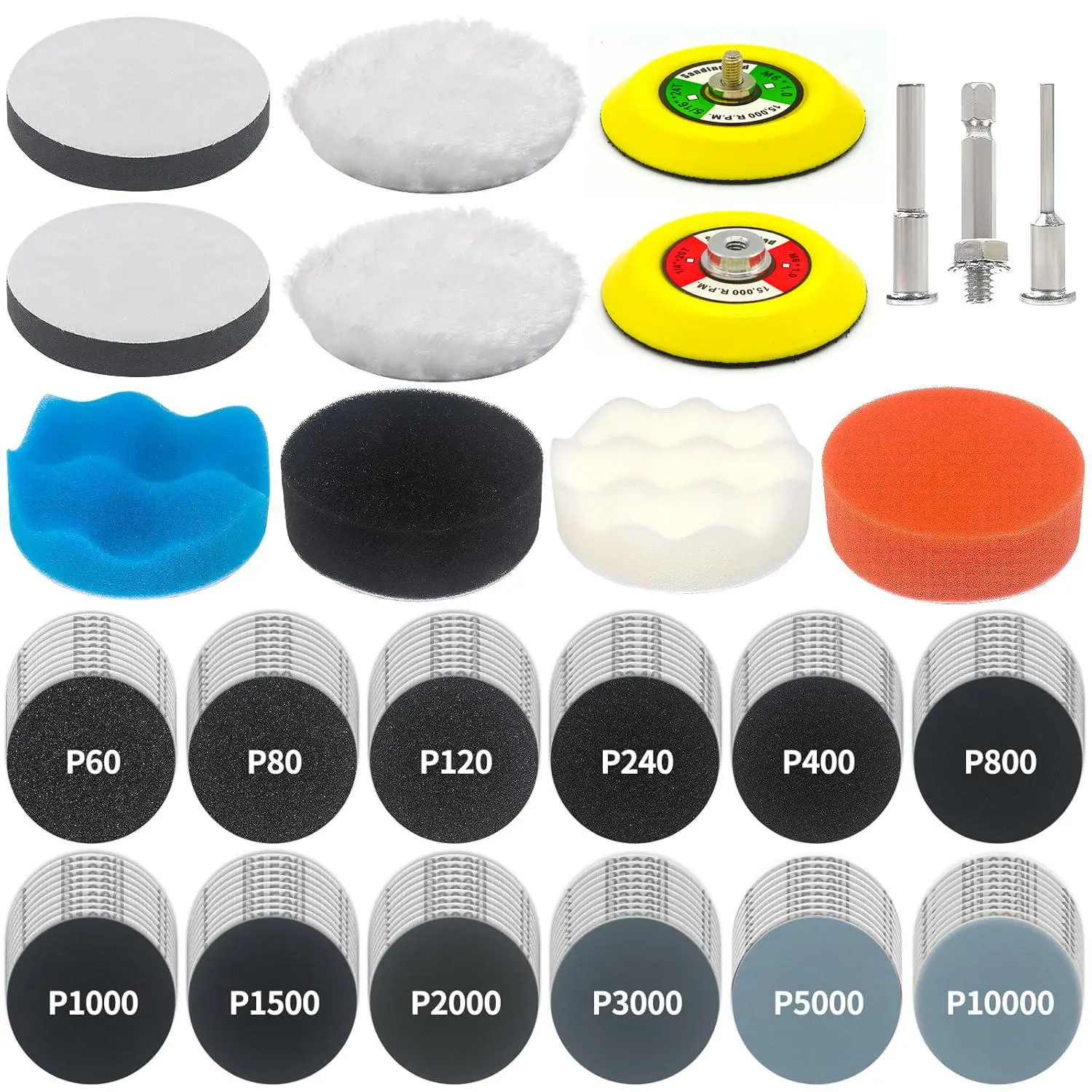 3 Inch Circular Wet Dry Sanding Disc Power Tool Drill Polishing Kit, Sanding Attachment, Hook & Loop Sandpaper Buffing Pads with Grit Options Rotary Tools for Car Wood Glass Resin Expoxy
