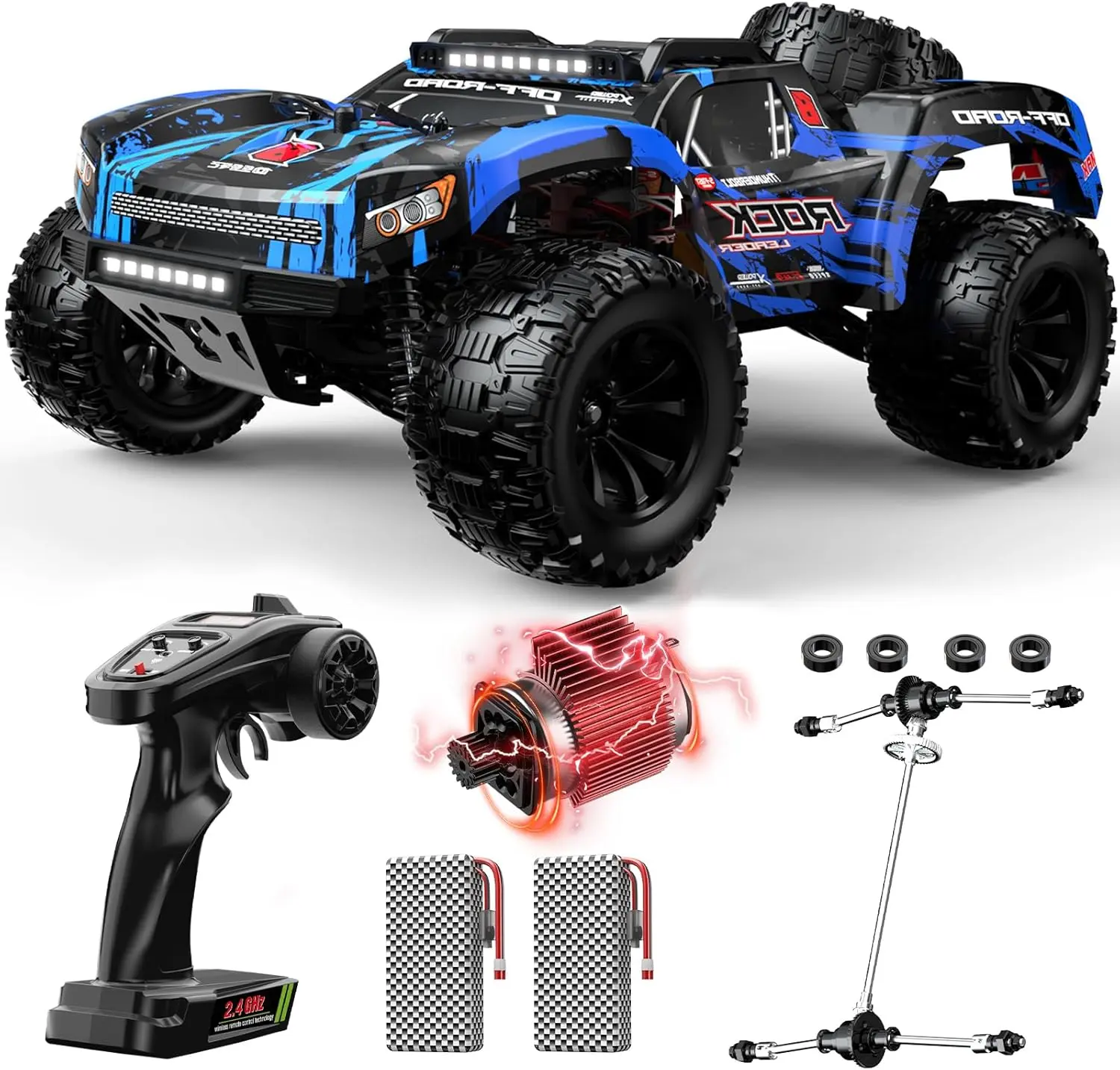 DEERC 9006E 1:12 RC Stunt Car, 28MPH High-Speed 4WD Off-Road Monster Truck for Adults, Waterproof Short Course Truck, 2 Batteries, 2.4GHz All-Terrain Remote Control Car, Spare Tire, LED Lights