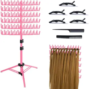 Hair Extension Holder Hanger, 1 Set 144-peg Hair Divider Rack with Comb and Clips for Braiding, Hair Styling Accessories for Salon & Barber Shop