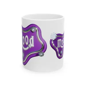 Good Mood purple badge Mug | Ceramic coffee cup