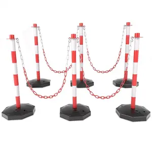 6-Pack Traffic Barricade Delineator Post with Fillable Base, Crowd Control Barriers, Parking Lot Cones, Adjustable Stanchions with 5.4FT Plastic Chain for Outdoor and Indoor Use
