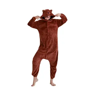 Slowpoke bear animal cartoon one-piece pajamas for men and women, long-sleeved couple's winter home wear, thickened and warm, Cute, Cosplay