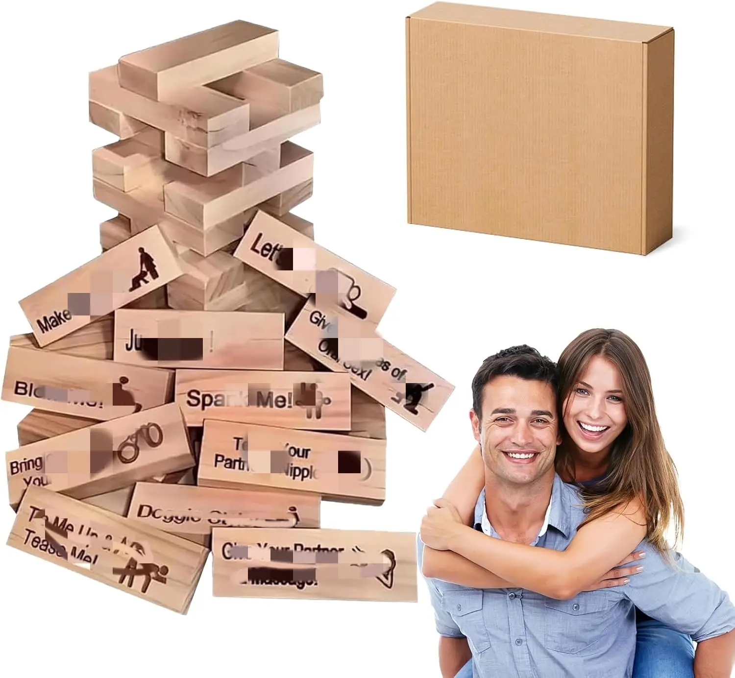 48-Piece Naughty Block Tower Game for Couples Fun Wooden Date Night Challenge Stacking Game with Explicit Challenges, Blocks Set, Stacking Building Blocks