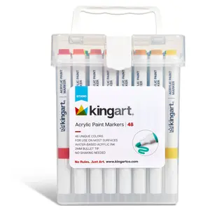 KINGART Studio Acrylic Paint Markers, 48 Colors, 2mm Bullet Tip, Water-Based Ink, for Glass & Wood, Art School & DIY Painting Office Stationery Supplies
