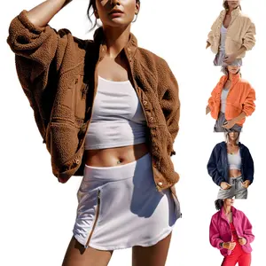 Tanming Women's Sherpa Button-Down Fuzzy Fleece Patchwork Bomber Jacket - High Neck, Long Sleeve, Minimalist Polyester Shacket Teddy Coat Tops Outerwear (Black Friday TikTokShop),summerwins