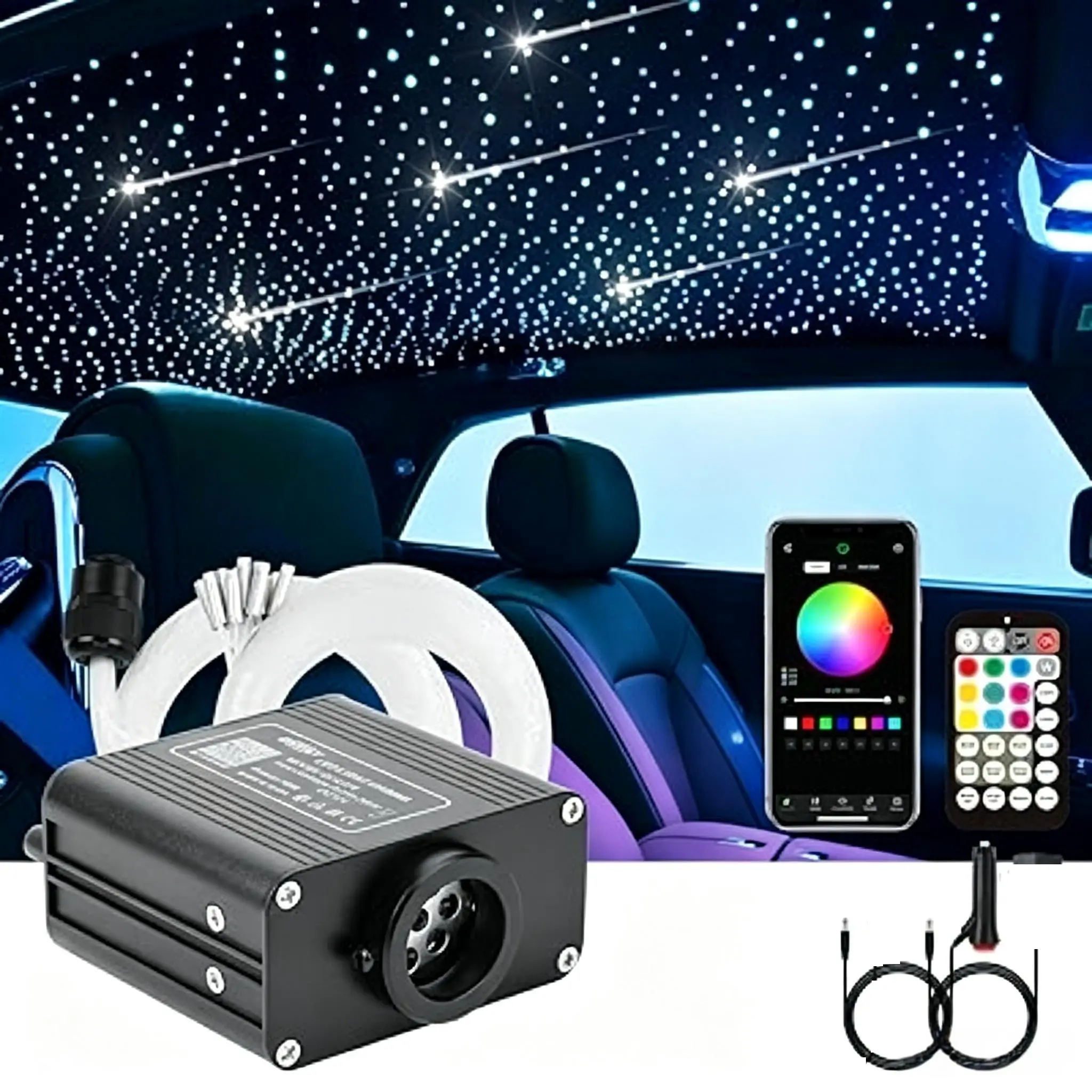 Meteor Fiber Optic Car Home Headliner Star Light Kit, 1000pcs Roof Ceiling Lights, Color-Changing, App+24 Key Remote Control, Static 15Color And Rgb Light Change, Fade, Spark And Adjust Brightness, Mode Speed And Sound Sensitivity Adjustment