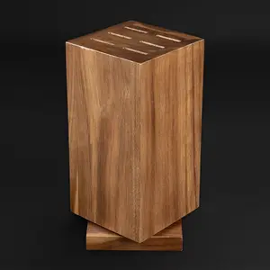 Rotating Magnetic Block for Kitchen Knives Storage with slots for Steak Knives - Natural Acacia Hardwood Kitchen Knife Stand with 360 Degrees Rotation