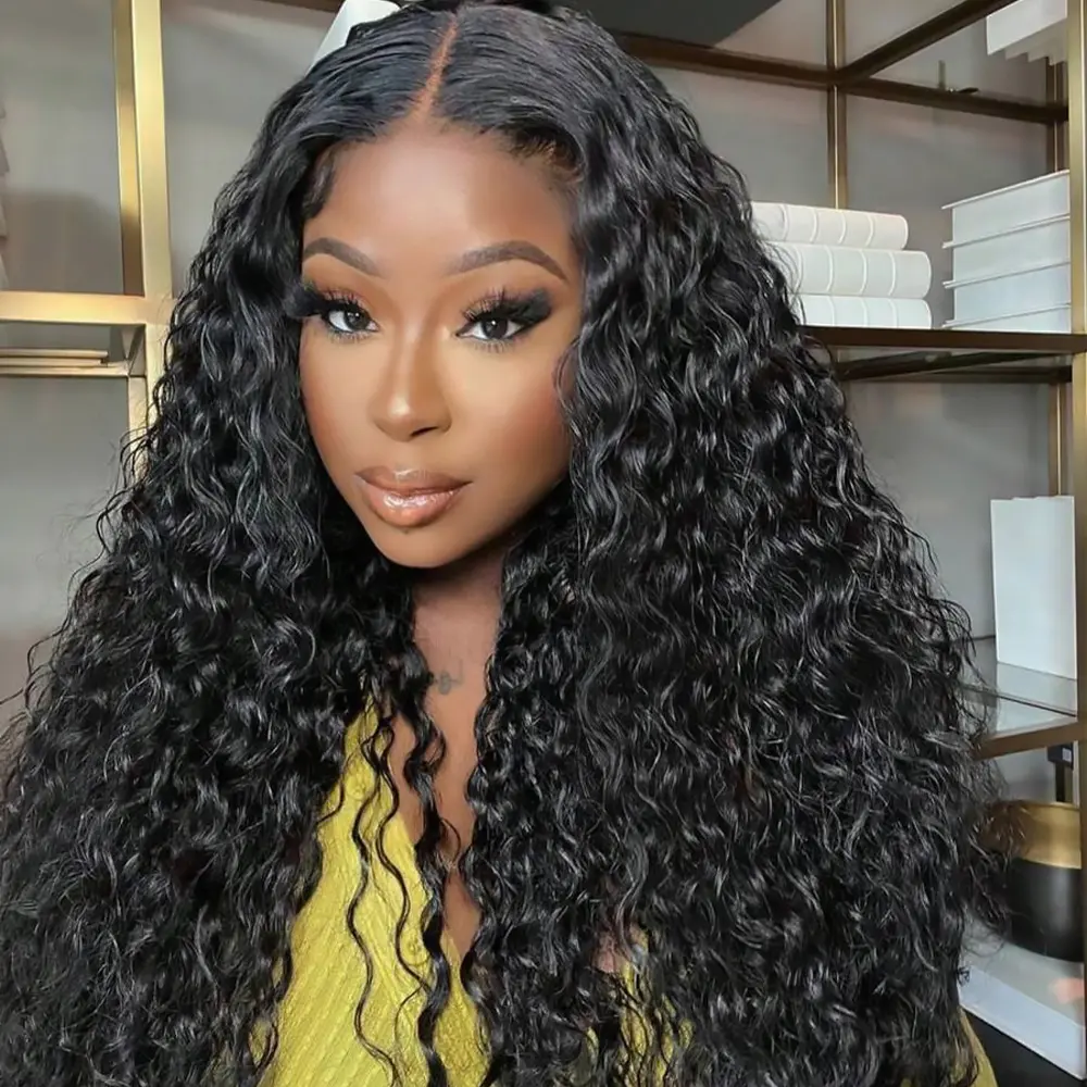 Female Deep Wave Human Hair Wig, 13x4 Lace Frontal, Pre-Plucked, Natural Black, 150% Density, Deep Wave Wig, High Density Wig