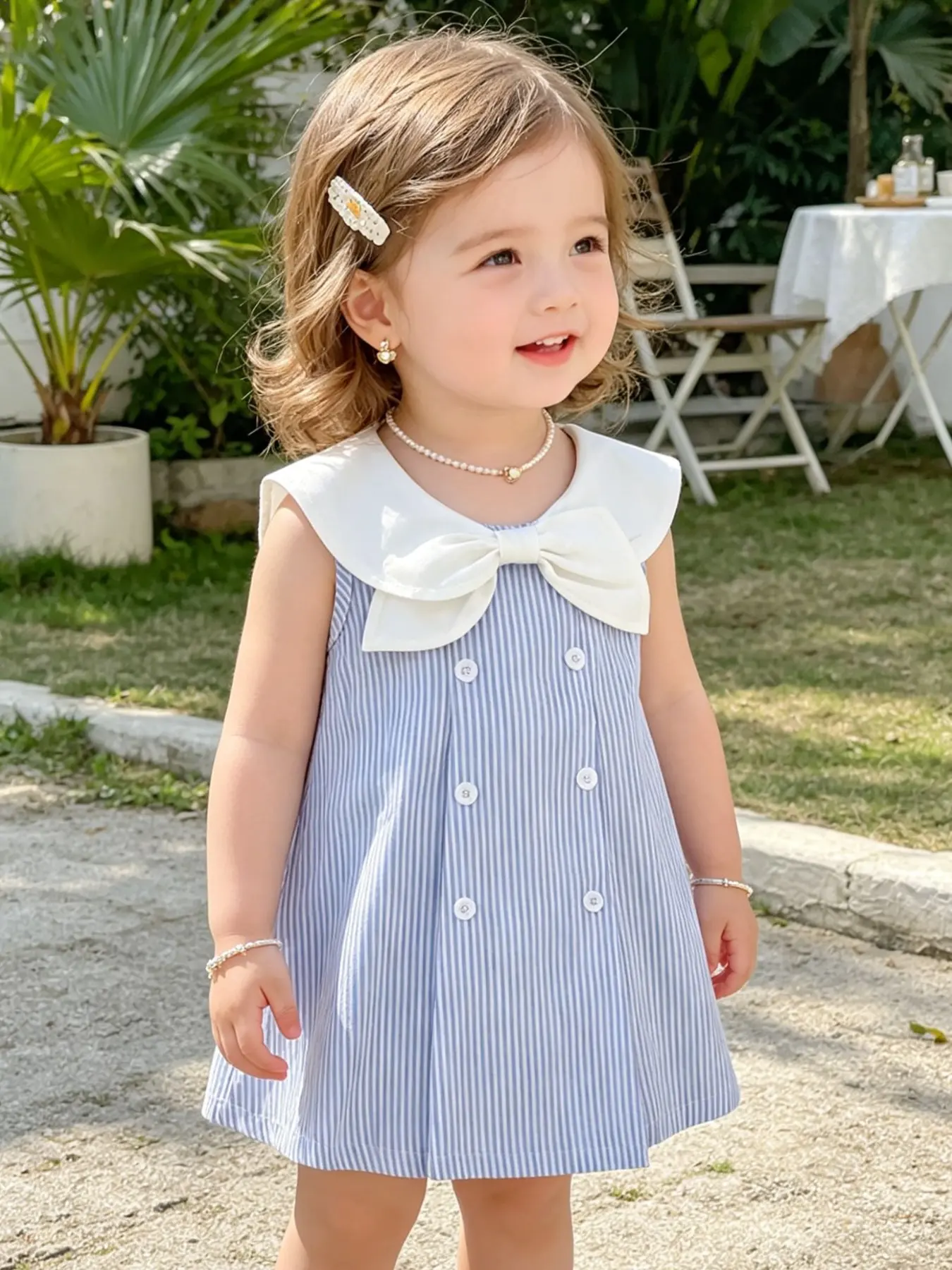 Girls' Striped Dress with Bow Decoration, Sleeveless Summer Dress, Elegant and Comfortable Design, 2026 New Fashion Trend, Birthday Babe Dress, Toddler Party Dress
