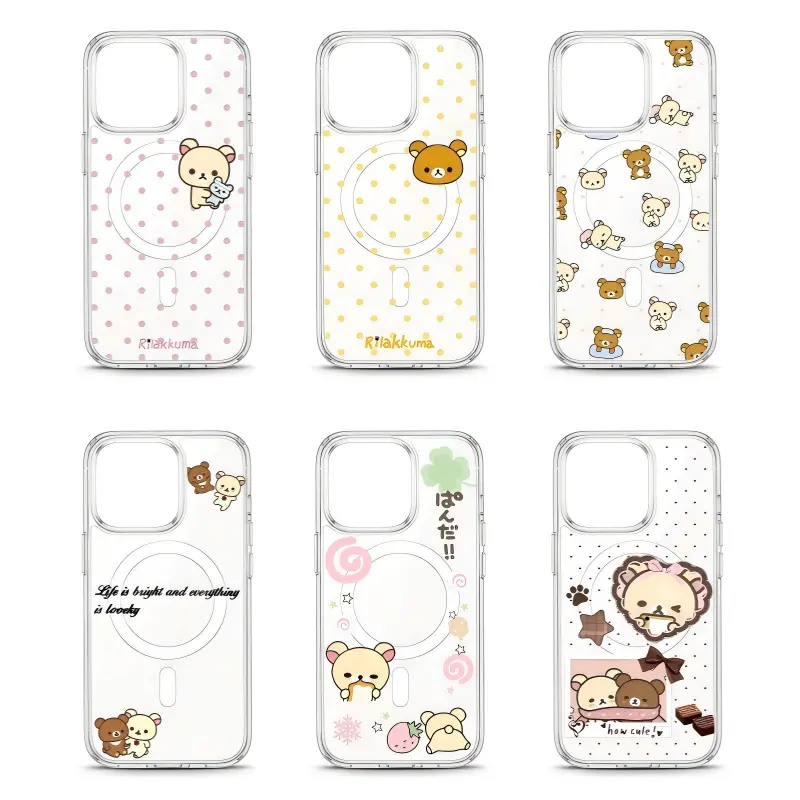 Cute Y2K Rilakkuma Bright Polka Dots INS Magsafe Phone Cases For iPhone 17 16 15 14 13 12 11 Promax Pro Air Plus Wireless Charging Transparent Shockproof Cover Protection Gifts For Christmas Halloween Birthday