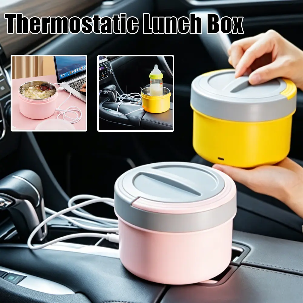 Portable Electric Heating Breakfast Cup, Stainless Steel Mini Office Car Travel Constant Temperature Heating Lunch Box, Food Container