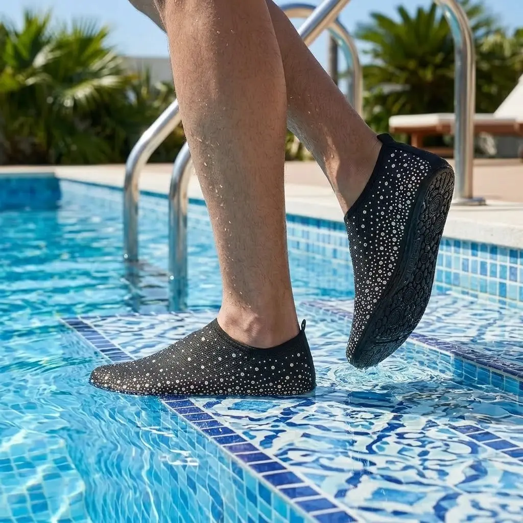 Harleyland Unisex Bling Rhinestone Water Shoes - Quick-Dry Wash, Non-Slip, Lightweight Nylon Cloth Footwear for Beach & Swim, Women's Water Shoes