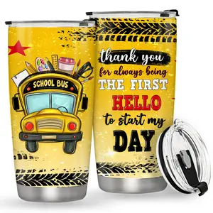 School Bus Driver Pattern Tumbler, 1 Count 20oz Stainless Steel Double Wall Vacuum Mug with Straw & Lid, Drinking Cup for Home Office School, Drinkware