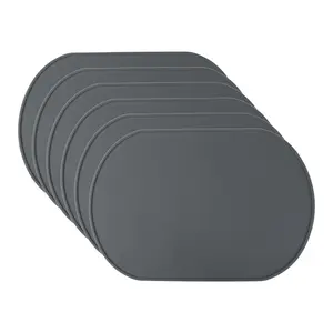 REGALWOVEN 6 Pack Silicone Placemats for Kitchen Dining Table Decor Washable Heat Resistant Table Placemats Wipeable Table Mat 15*10in Dark Gray