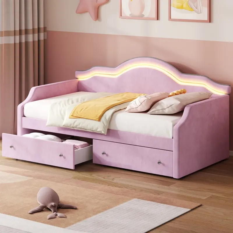 Pink + Solid Wood+MDF + Twin