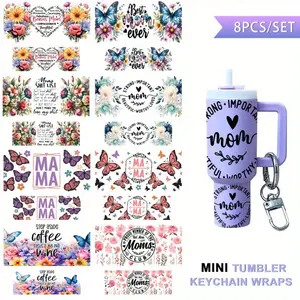 8 Sets Of Loving Dog UV DTF MINI Stanley Cup Keychain Packaging, Waterproof Durable DIY For MINI Stanley Keychain Packaging Transfer Decorative Paper, Ideal For DIY Gift Wrapping