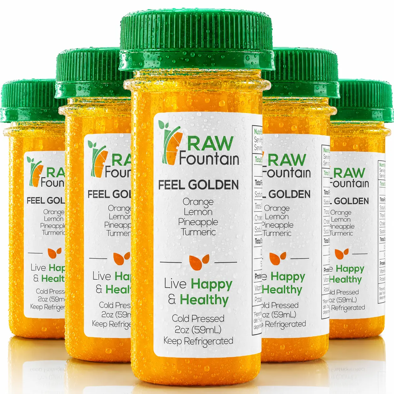 20 Feel Golden Shots w/Orange, Lemon, Pineapple, Turmeric 2fl Oz, Packed w/Vitamin C, Cold Pressed, Boosts Immunity, Non GMO, All Natural