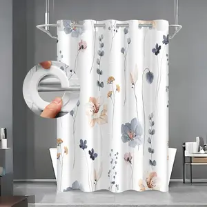 Floral Pattern Shower Curtain, Waterproof Bathroom Curtain with 12pcs Hooks, Bathroom Decor Supplies for Home, Hotel, Salon, Dormitory