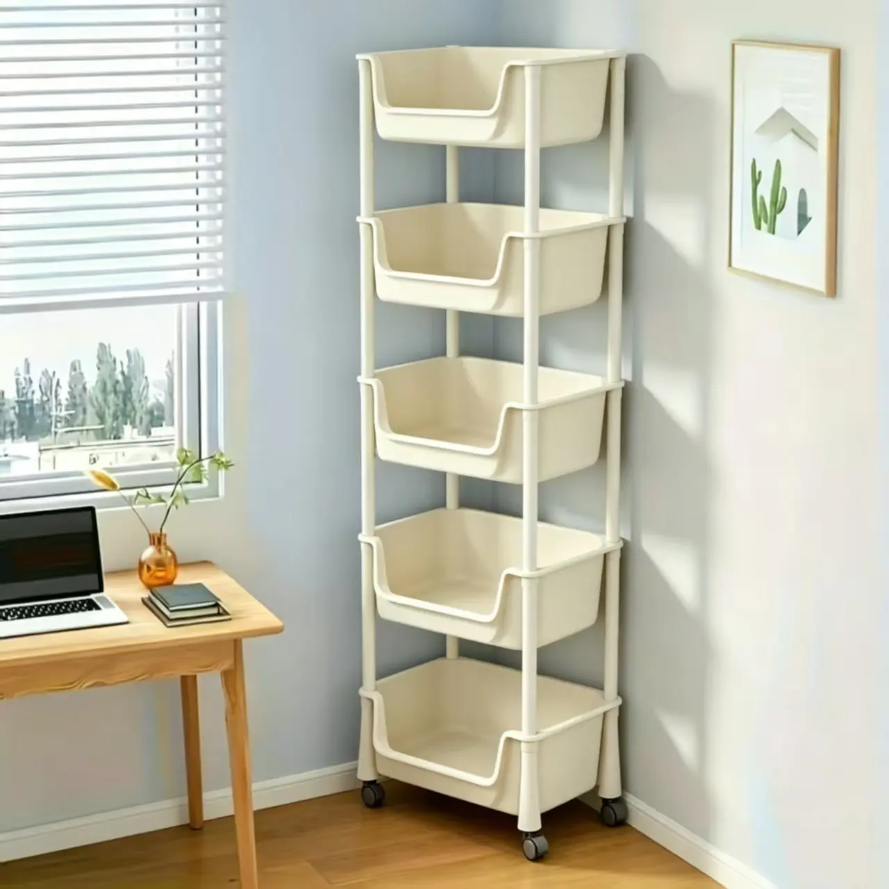 Large Capacity Storage Organizer, 4/5-Tier Rolling Storage Rack, Multi-scene Storage Organization Cart, Portable Storage Box Shelving Unit for Bathroom, Kitchen, Bedroom & Utility Room