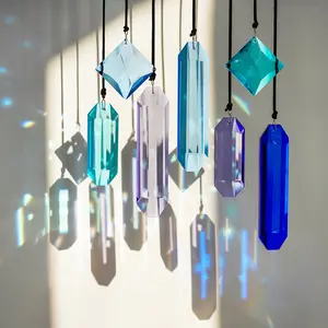 7-Piece Blue Crystal Prism Sun Catcher Set, Rainbow Maker Hanging Decorations for Indoor Windows, Outdoor Gardens, Christmas Trees