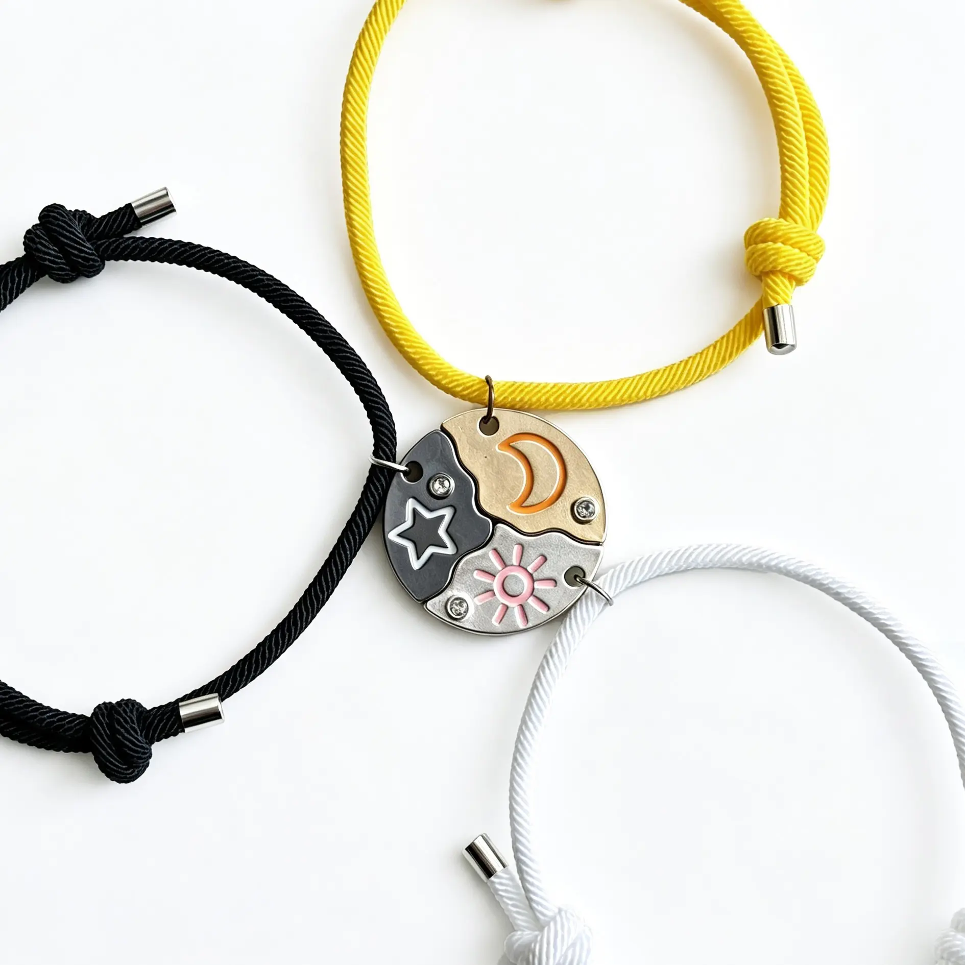 Sun Moon Star Cloud Magnetic Bracelet Set, Puzzle Design BFF Jewelry for Best Friends Sisters, Rhinestone Friendship Gift for Birthday Anniversary Valentine’s Day