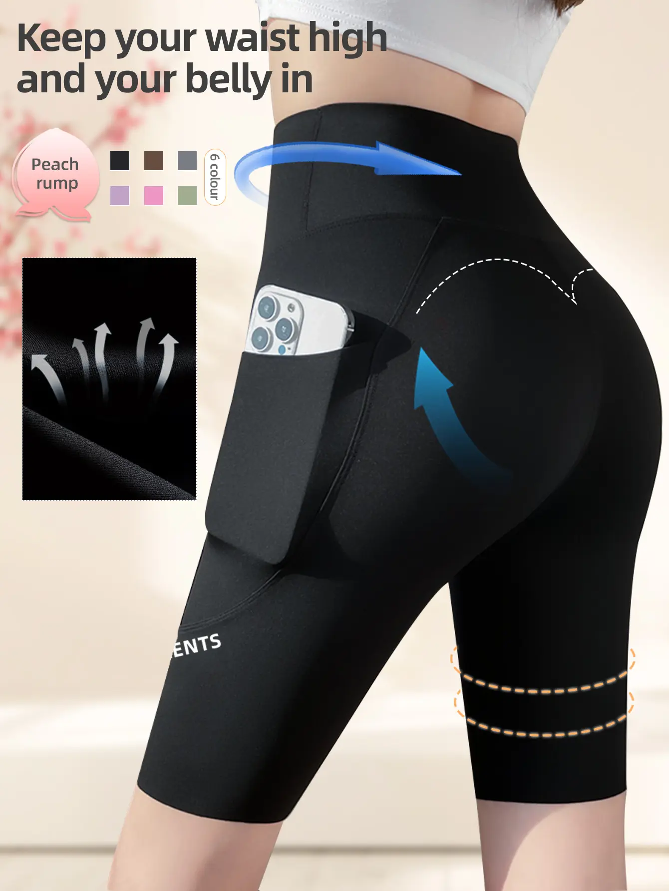 Women's Elastic High-Waist 4D Built-in Pad Biker Shorts (5"/7") - Polyester Printed Compression Riding Skinny Sports Shorts, Butt-Lifting, Zipper Pockets for Road Biking, Workout, Riding Shorts