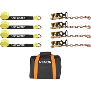 VEVOR Ratchet Tie Down Straps Kit, 2x 120 Tire Straps, 5512 LBS Working Load, 11023 LBS Breaking Strength, Car Tie Down Straps with Snap Hooks for Passenger Car, Truck, Trailer, 4 - PackVEVOR Super Brand Day