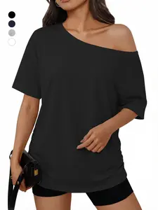 Sexy off Shoulder Ruched Tunic Top, Oversized Short Sleeve, Slimming Waist Detail, Summer Y2K Streetwear, Casual, Fitted, Plain Pattern, Womenswear