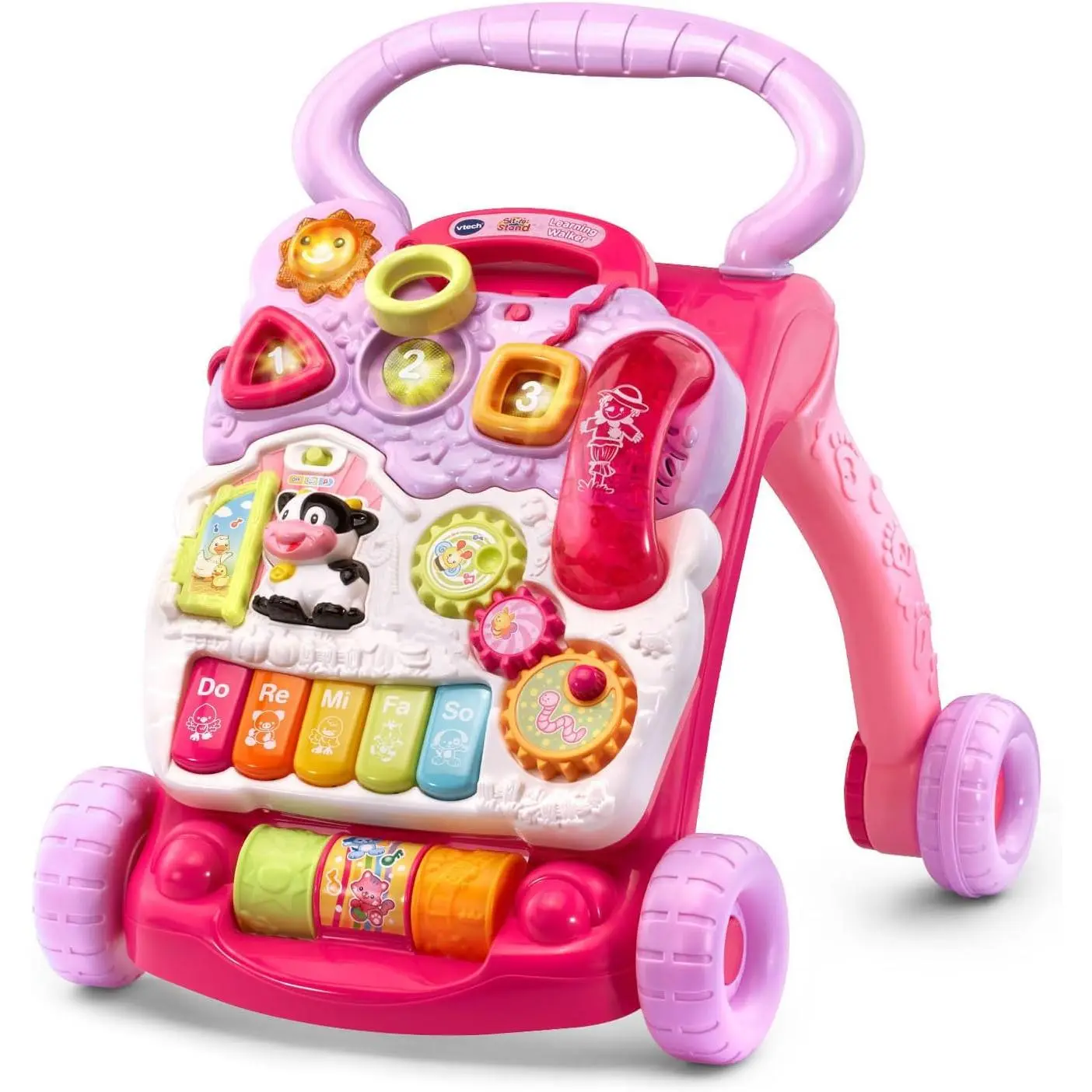 Sit-to-Stand Learning Walker Pink Frustration Free Packaging for Toddlers 6 Months+ with Music Lights Educational Activity Center