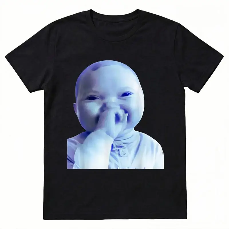 Cotton Funny AI Baby Holding Laugh Meme Viral Trend T-Shirt for Casual Wear Trendy Outfits Comfortable Breathable Design