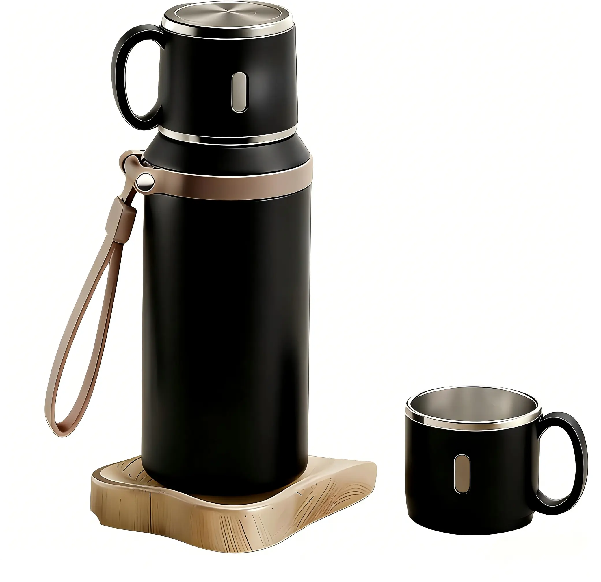 600ml Vacuum Flask, Portable Coffee Cup with Lid, Double Function Coffee Cup Outdoor Water Bottle for Camping, Cycling, Car, Home, Office