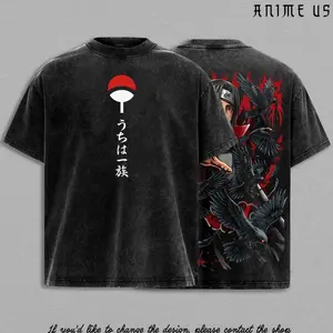 Uchiha Clan Slayer Red Eye Clan Crow Illusion Shinobi Anime Vintage Washed Oversized Graphic Tee Dark Ninja Streetwear Shirt DOS