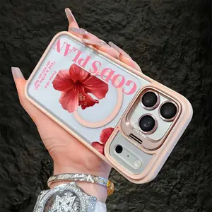 High Clear Contrast Border Magnetic Case With Flip Metal Lens Kickstand, Bright Red Hibiscus & Pink Faith Scripture Text Print,With For Iphone17 Pro Max,16, 15, 14 ,13,12And 16Plus. It Makes A Perfect Gift For Birthdays, Holidays
