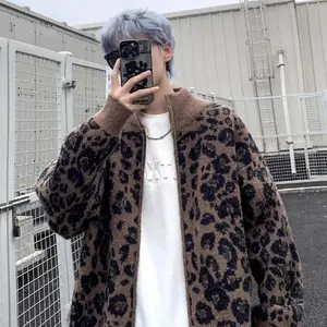 American Fashion Brand Leopard Cardigan Sweater Men