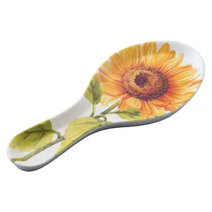 Sunflower Melamine Spoon Rest, Cooking Spoon Holder for Stove Top, Kitchen Counter, and Dining Table, 9.625 Inch, Yellow