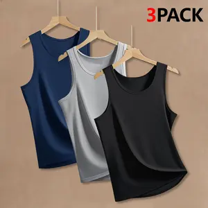 Men’s 3-piece summer casual solid-color tank set: compression shirt, shaping top, and workout tank; suitable for everyday sports and fitness year-round. fathersdaygift